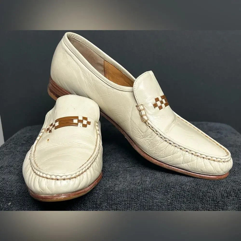 BARKER Men's Beige BIT Leather Loafers Size 8 / 9 / 42-43 26cm Made in England